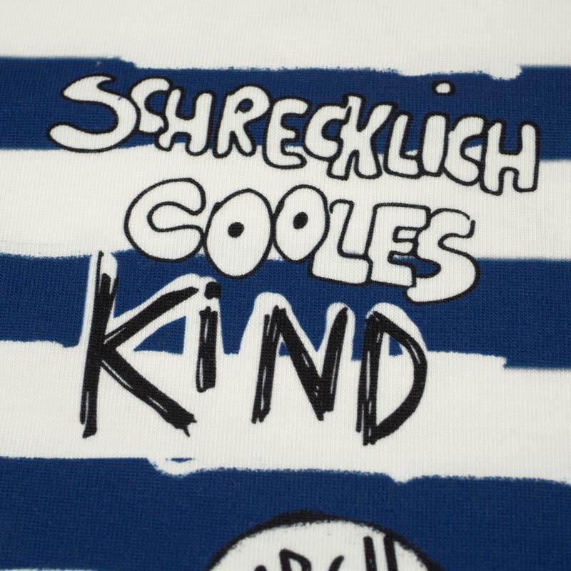 SCHRECKLICH COOLES KIND / tmavě modré pruhy (ŠKOLNÍ KRESBY) - Hydrofobní česaná teplákovina