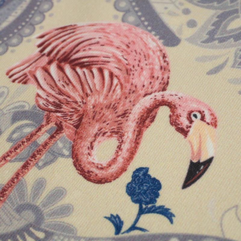 FLAMINGI I RÓŻE / beżowy - Hydrofobní česaná teplákovina