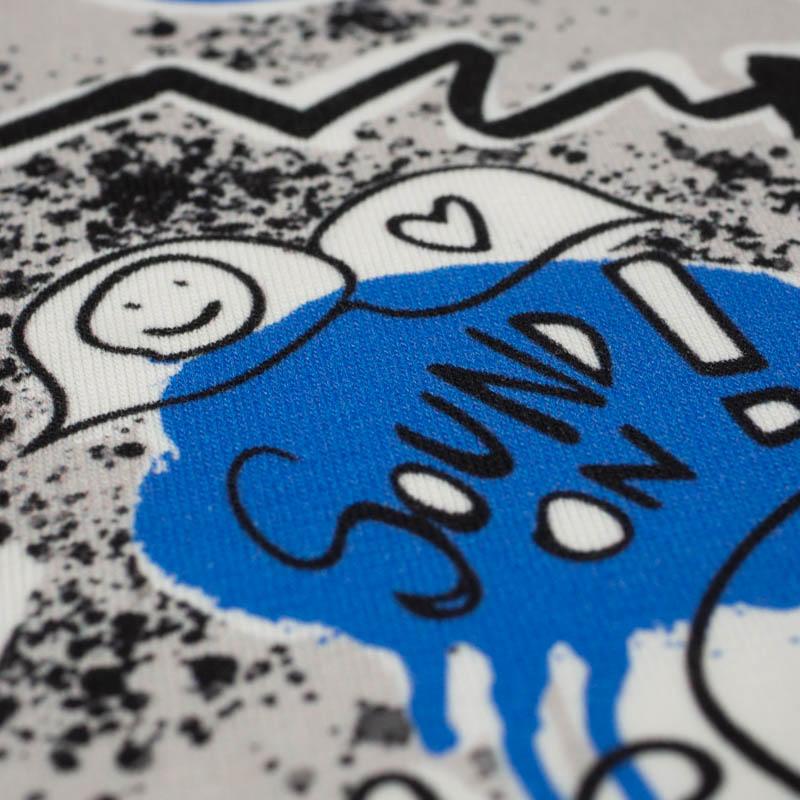 GRAFFITI / modrá (ŠKOLNÍ KRESBY) - Hydrofobní česaná teplákovina