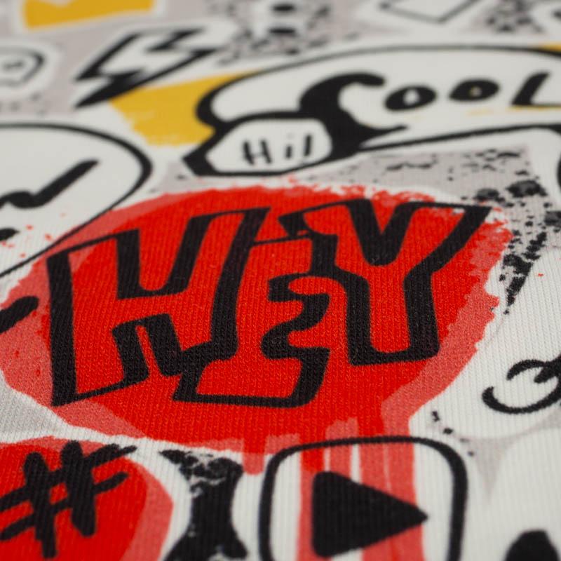 GRAFFITI / žlutá (ŠKOLNÍ KRESBY) - Hydrofobní česaná teplákovina