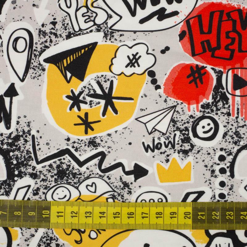GRAFFITI / žlutá (ŠKOLNÍ KRESBY) - Hydrofobní česaná teplákovina