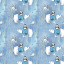 TUČŇÁCI NA MEDVĚDECH / azurový (OČAROVANÁ ZIMA) - Hydrofobní česaná teplákovina