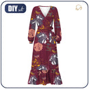 Zavinovací šaty s volánem (ABELLA) - NOČNÍ ZAHRADA / bordó - Sada šití