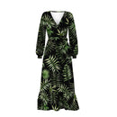 Zavinovací šaty s volánem (ABELLA) - PALMOVÉ LISTY vz. 4 / černý - Sada šití
