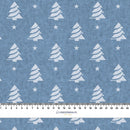 VÁNOČNÍ STROMKY S HVĚZDAMI / ACID WASH - modrý - Hydrofobní česaná teplákovina
