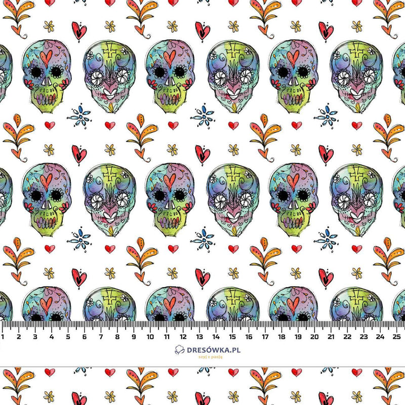 LEBKY vz. 1 / bílý (DIA DE LOS MUERTOS) - Hydrofobní česaná teplákovina