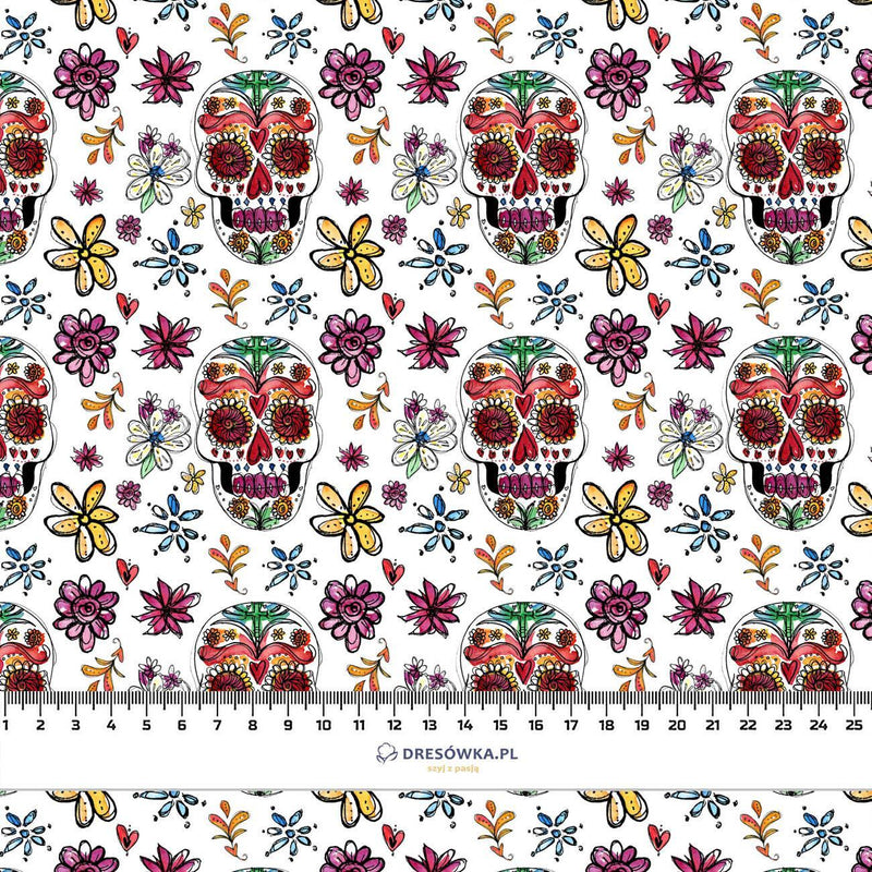 LEBKY vz. 2 / bílý (DIA DE LOS MUERTOS) - Hydrofobní česaná teplákovina