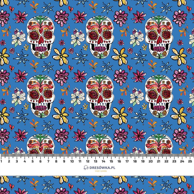 LEBKY vz. 2 / modrý (DIA DE LOS MUERTOS) - Hydrofobní česaná teplákovina