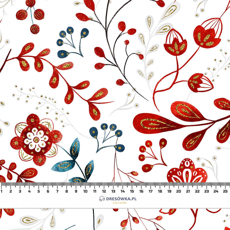 FOLK FLORAL wz. 2 (FOLK LES) - Hydrofobní česaná teplákovina