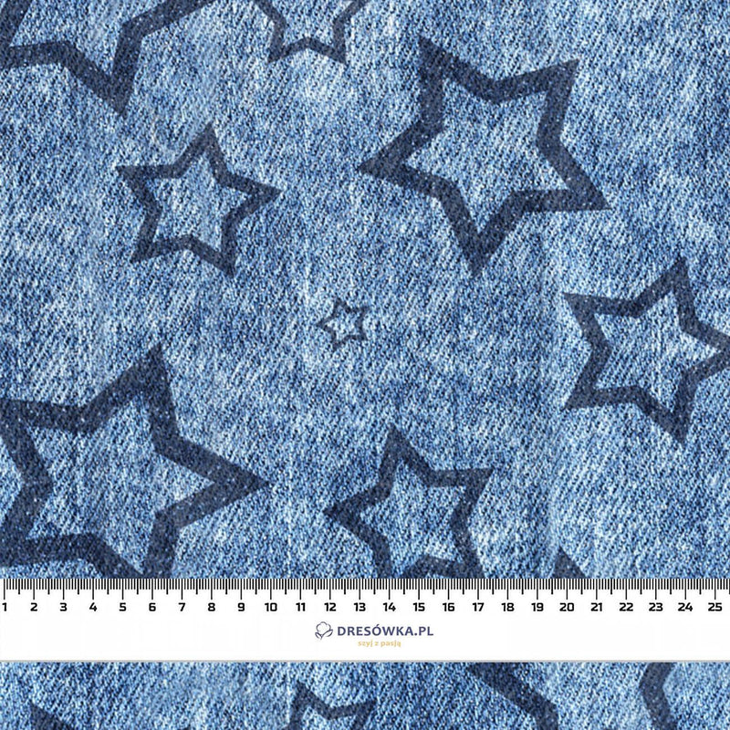 GRANATOWE GWIAZDY (kontur) / przecierany jeans granatowy - Hydrofobní česaná teplákovina