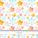 BAREVNÉ HVĚZDIČKY A SNĚHOVÉ VLOČKY (VÁNOČNÍ TUČŇACI) - Hydrofobní česaná teplákovina