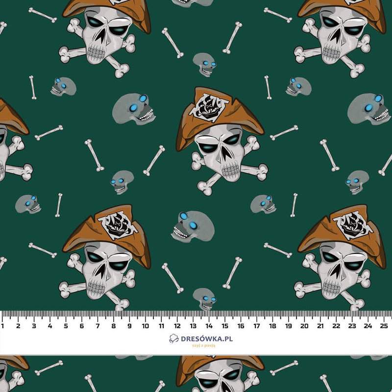 PIRATE SKULLS / BOTTLED GREEN (SCARY HALLOWEEN) - Hydrofobní česaná teplákovina