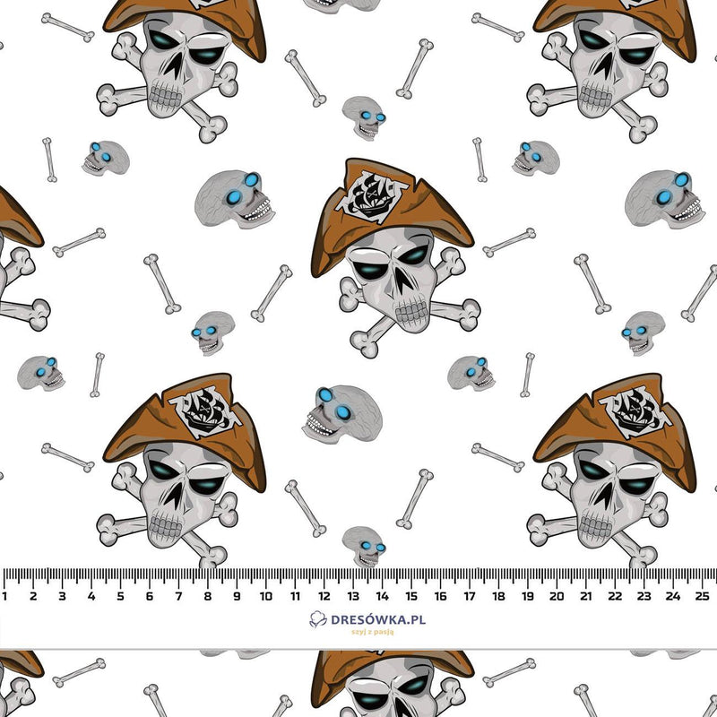 PIRATE SKULLS / WHITE (SCARY HALLOWEEN) - Hydrofobní česaná teplákovina