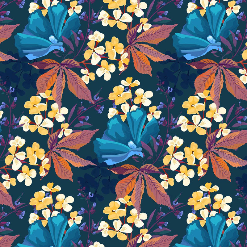 FLORAL AUTUMN VZ. 2 - Hydrofobní česaná teplákovina
