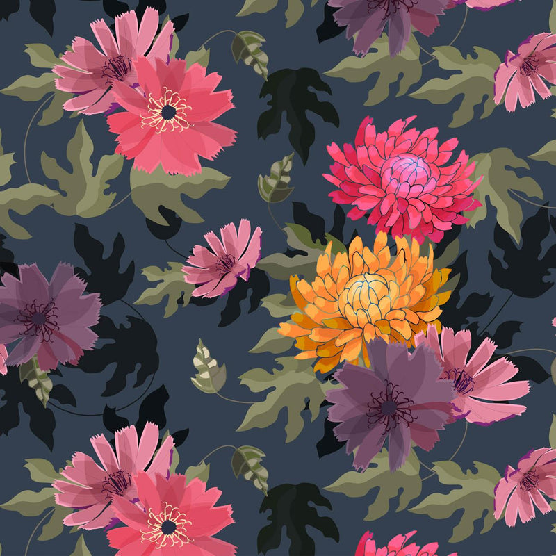 FLORAL AUTUMN VZ. 3 - Hydrofobní česaná teplákovina