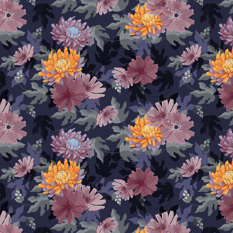 FLORAL AUTUMN VZ. 4 - Hydrofobní česaná teplákovina