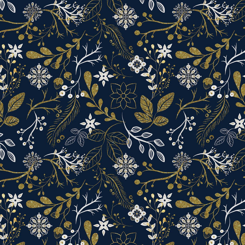 FOLK FLORAL vz. 1 / zlatý (FOLK LES) - Hydrofobní česaná teplákovina
