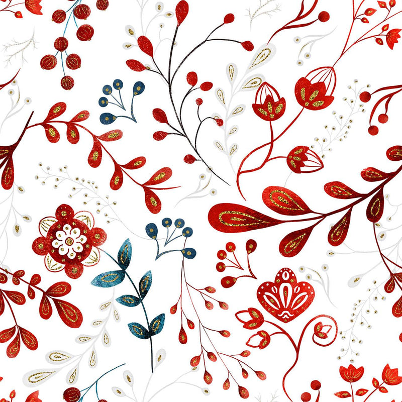 FOLK FLORAL wz. 2 (FOLK LES) - Hydrofobní česaná teplákovina