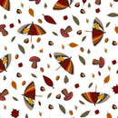 DEŠTNÍKY A HOUBY  / BÍLÝ (PODZIM ČERVENÉ PANDY) - Hydrofobní česaná teplákovina