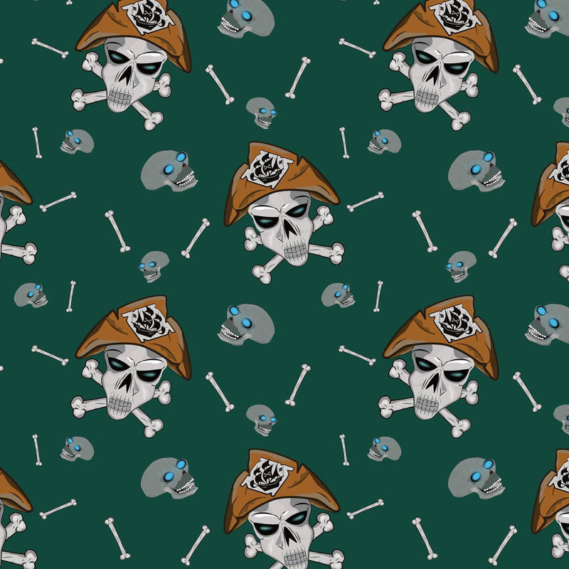 PIRATE SKULLS / BOTTLED GREEN (SCARY HALLOWEEN) - Hydrofobní česaná teplákovina