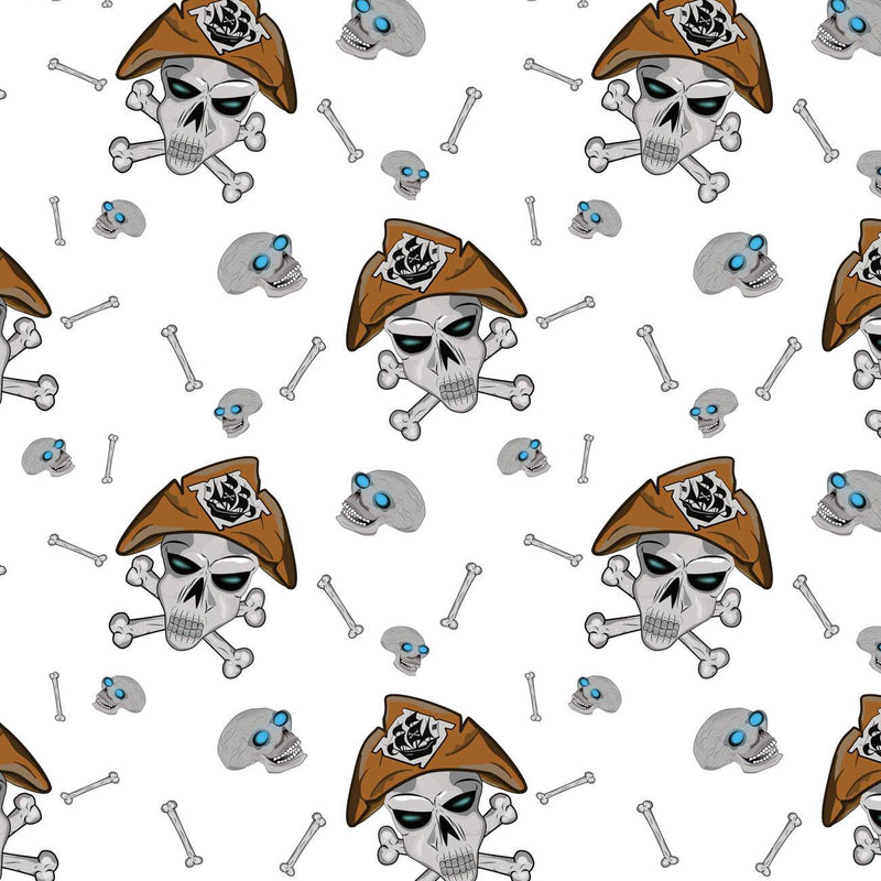 PIRATE SKULLS / WHITE (SCARY HALLOWEEN) - Hydrofobní česaná teplákovina