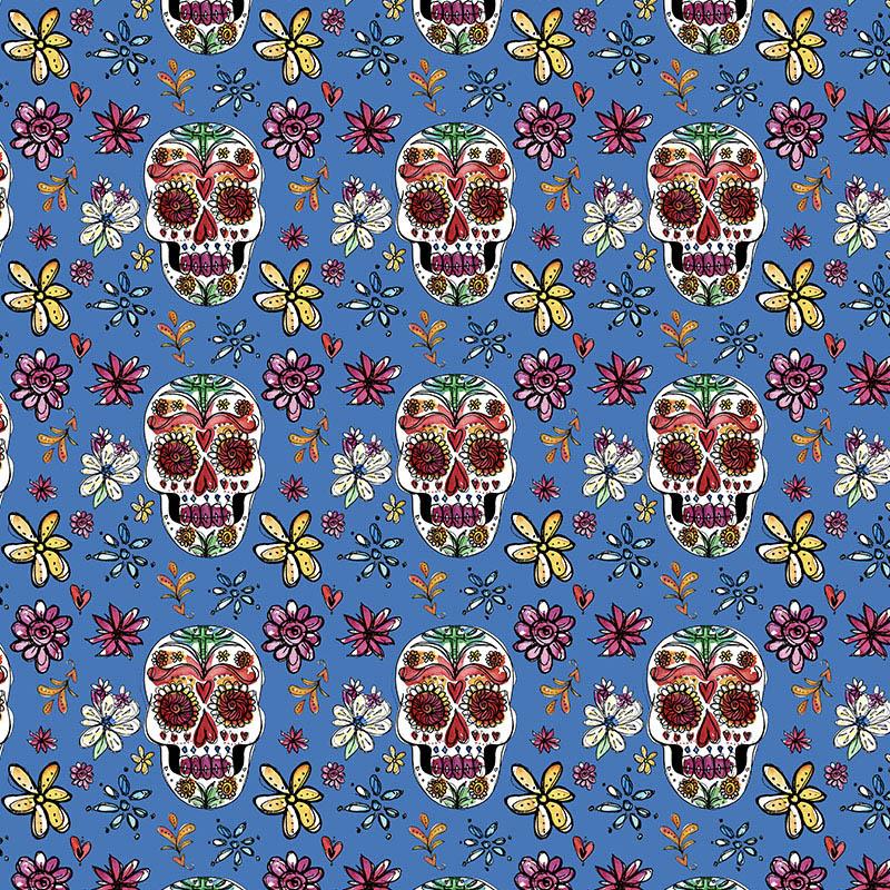 LEBKY vz. 2 / modrý (DIA DE LOS MUERTOS) - Hydrofobní česaná teplákovina