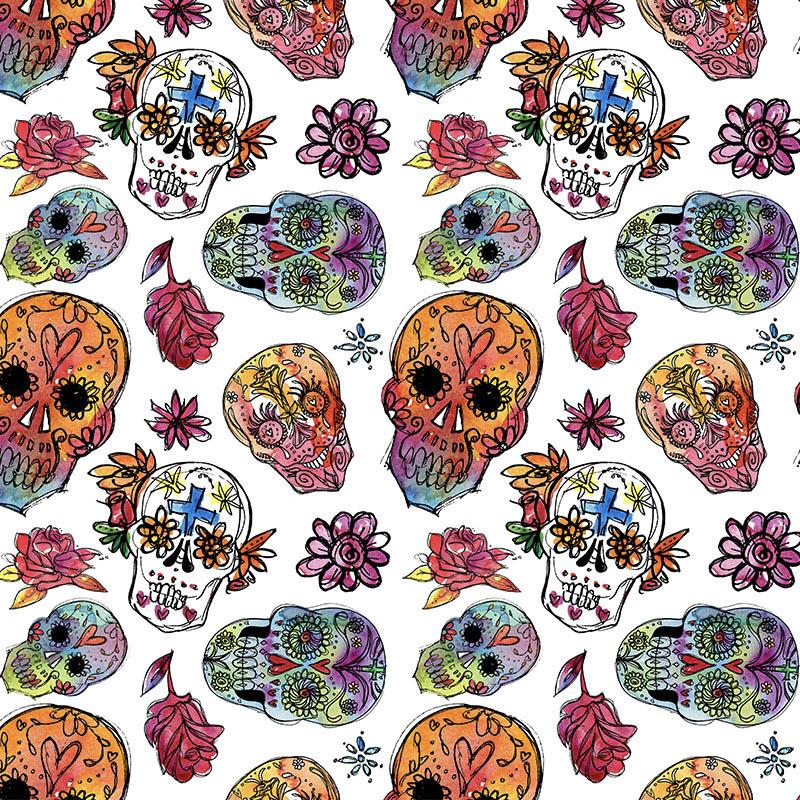 LEBKY vz. 3 / bílý (DIA DE LOS MUERTOS) - Hydrofobní česaná teplákovina