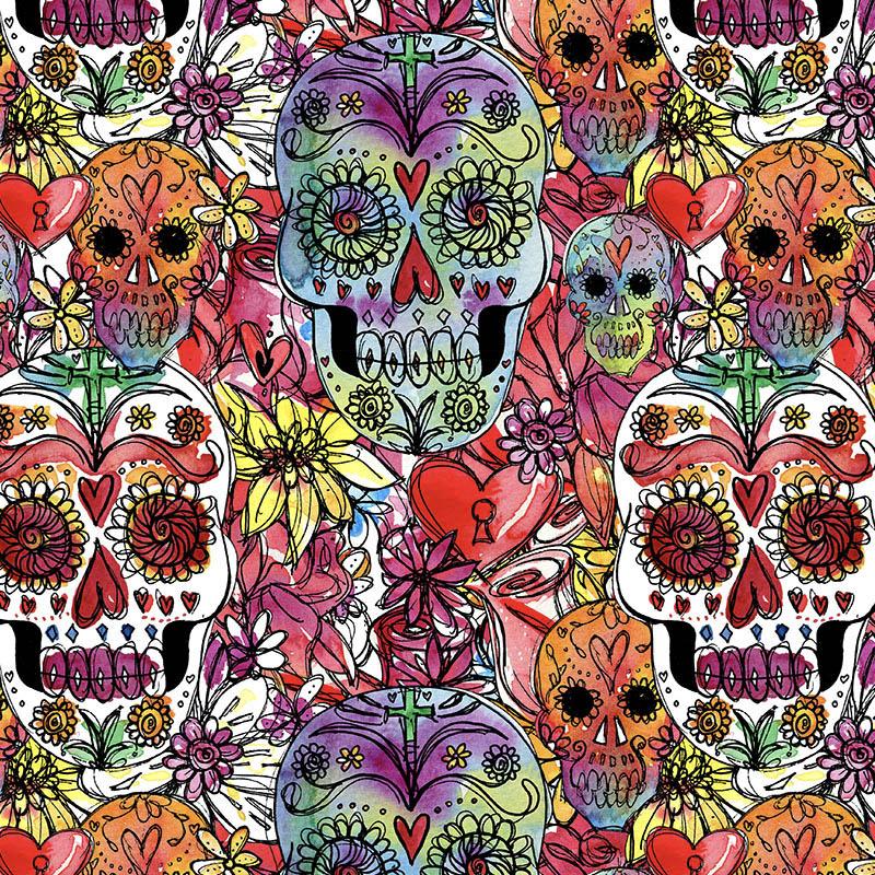 LEBKY vz. 4 / barevný (DIA DE LOS MUERTOS) - Hydrofobní česaná teplákovina