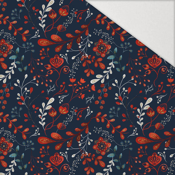 FOLK FLORAL vz. 1 / červená (FOLK LES) - Hydrofobní česaná teplákovina