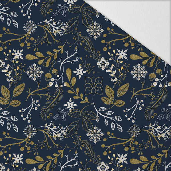 FOLK FLORAL vz. 1 / zlatý (FOLK LES) - Hydrofobní česaná teplákovina