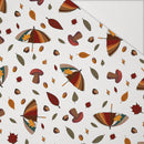 DEŠTNÍKY A HOUBY  / BÍLÝ (PODZIM ČERVENÉ PANDY) - Hydrofobní česaná teplákovina