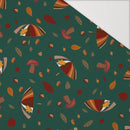 DEŠTNÍKY A HOUBY  / lahvově zelený (PODZIM ČERVENÉ PANDY) - Hydrofobní česaná teplákovina